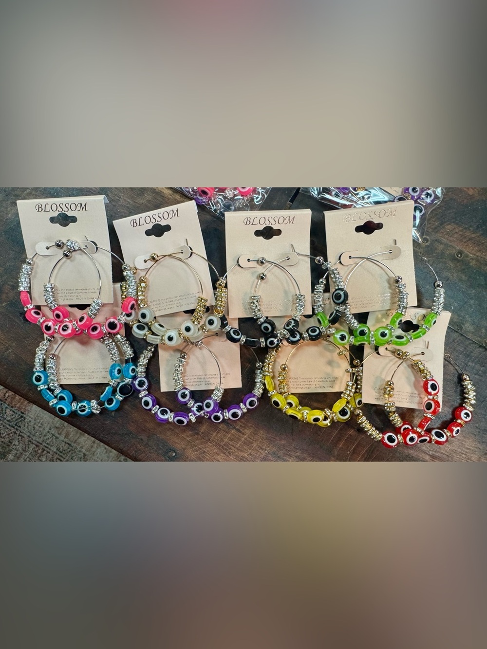 Lot of 36 Evil Eye Beaded Hoop Earrings - Multiple Colors